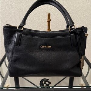 Calvin Klein Black Leather Satchel with Gold Details